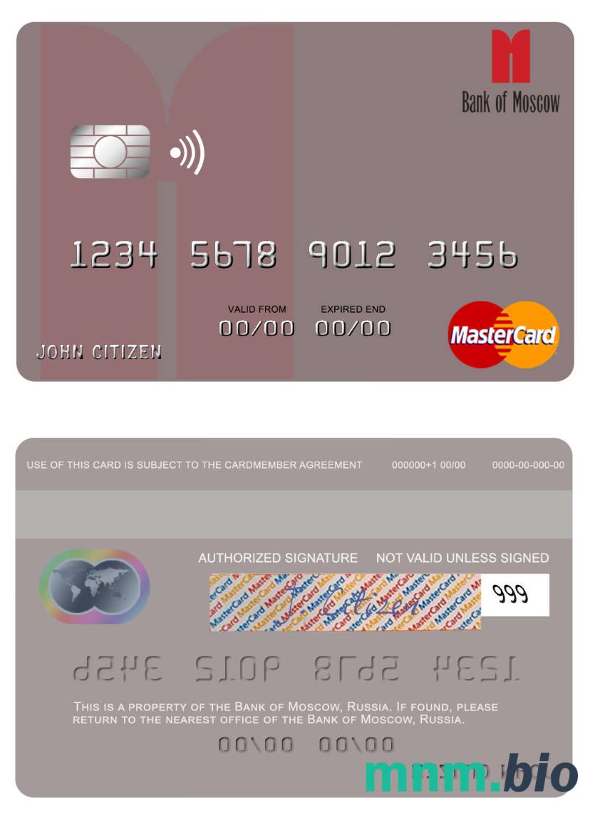 Russia Bank of Moscow przykład karty mastercard w formacie PSD
